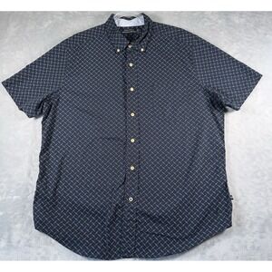 Nautica Shirt Men Large Blue Cotton Short Sleeve Button Down Geometric Print